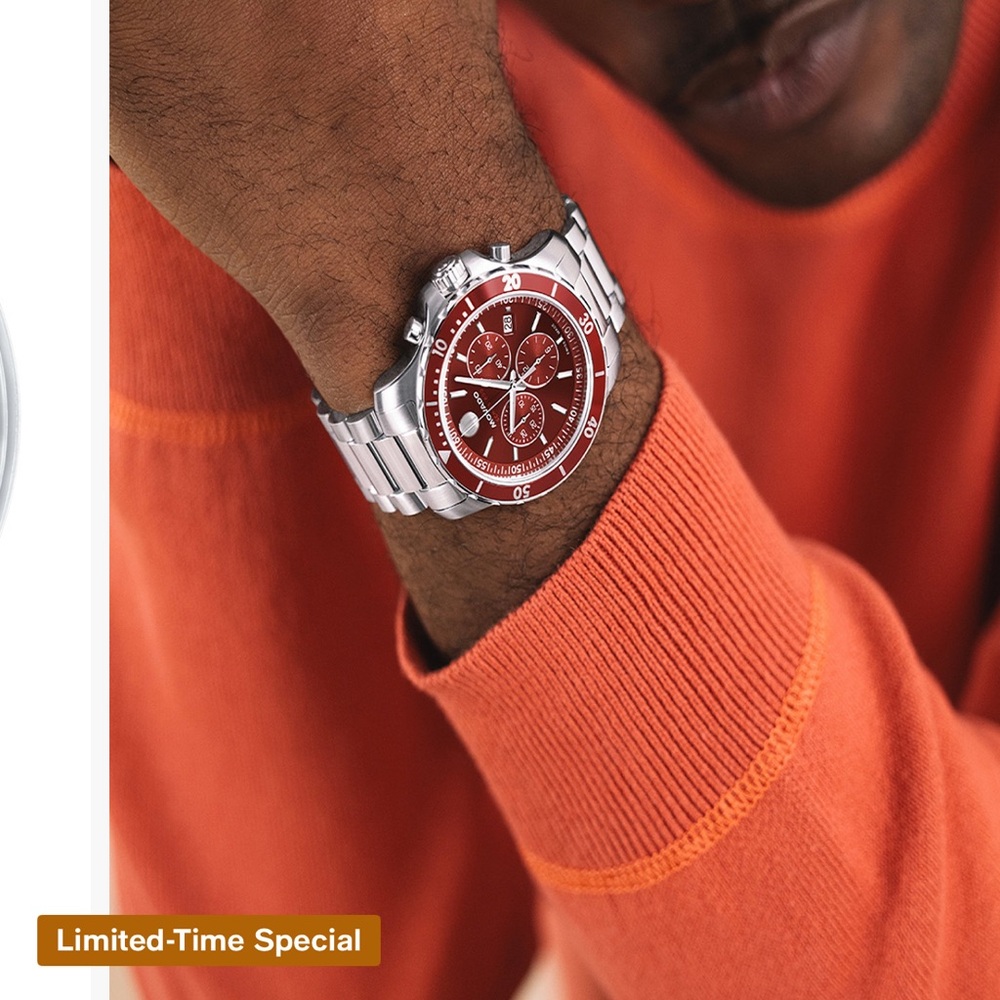 Silver and Red Chronograph Watch
